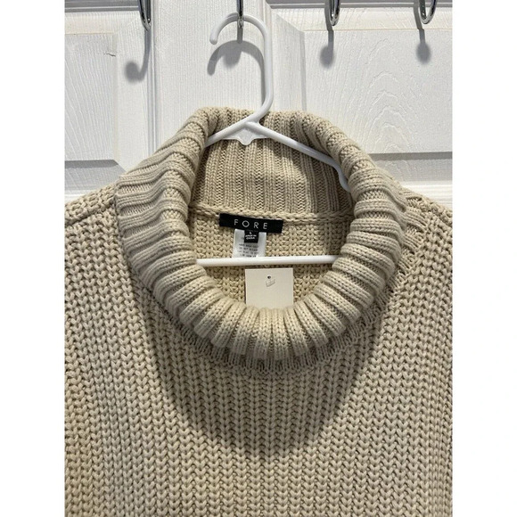 Fore Womens Beige Knit‎ Sleeveless Comfy Turtleneck Sweater Vest L Large NWT - Picture 3 of 7